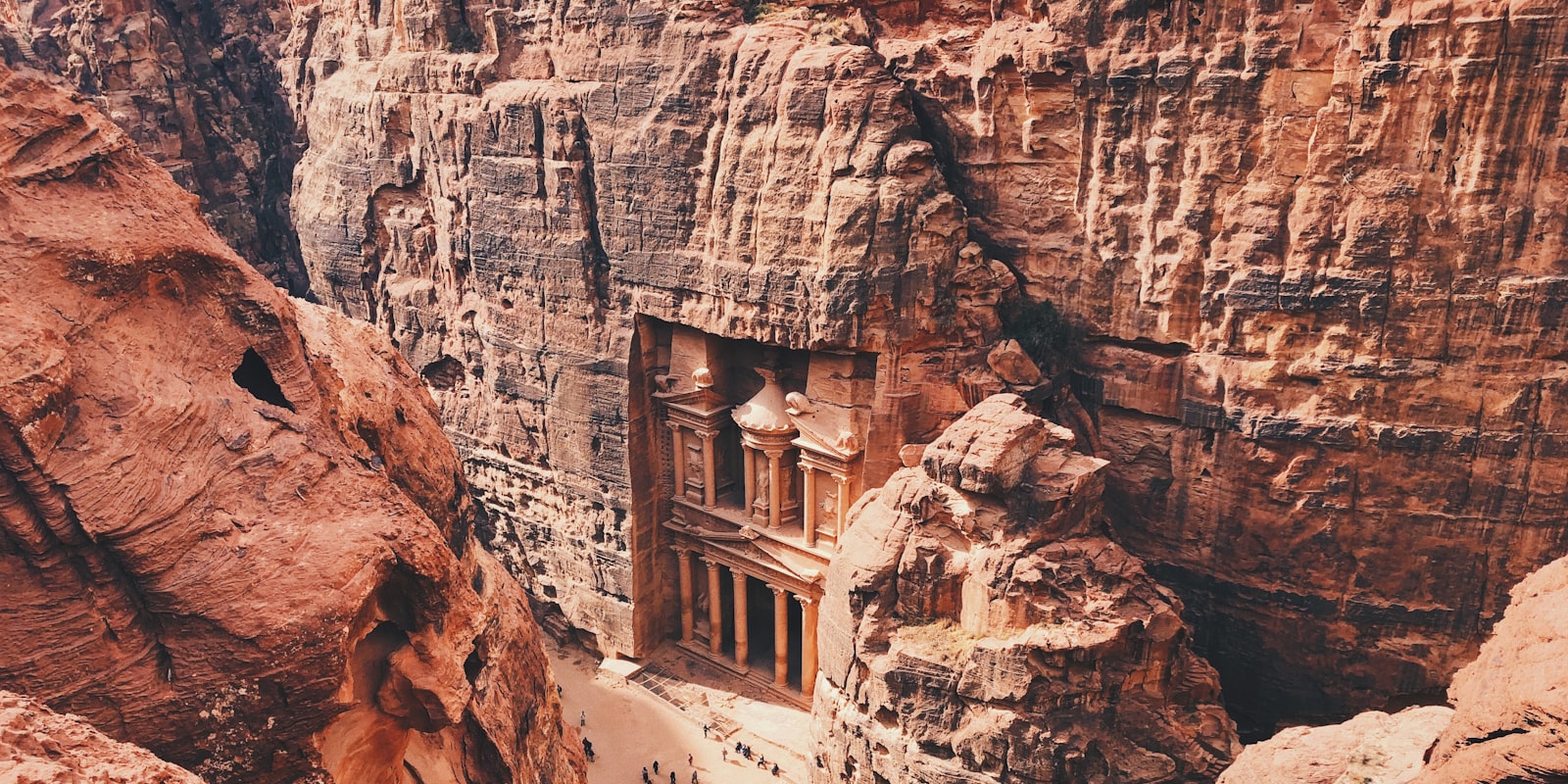 Ancient rock-cut facade of the Treasury at Petra in Jordan