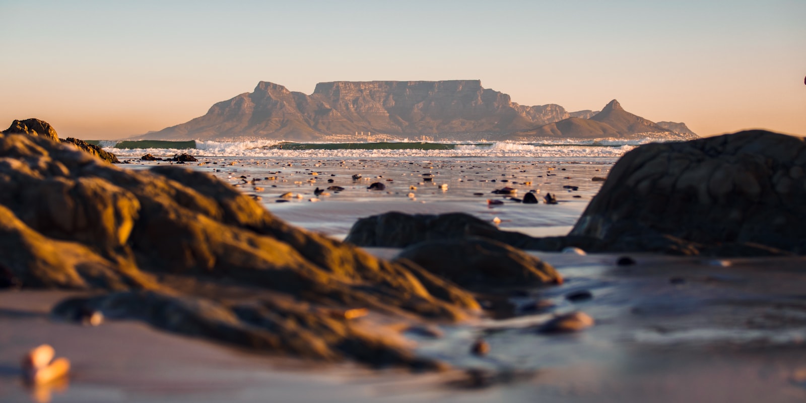 Table Mountain rising over Cape Town with the city and harbour below
